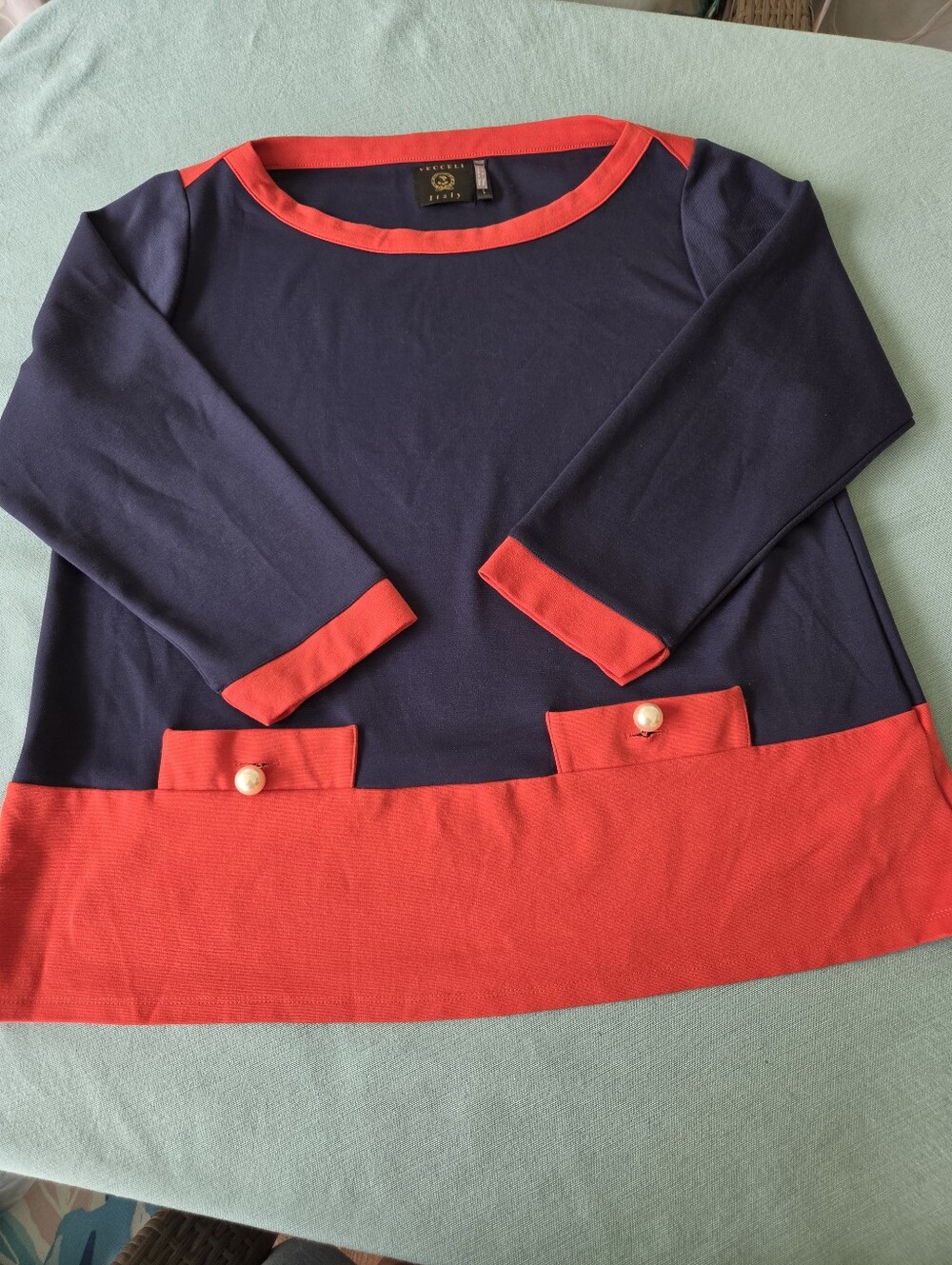 Vecceli Nautical Inspire Navy and Red 3/4 Sleeves Top. Sz L